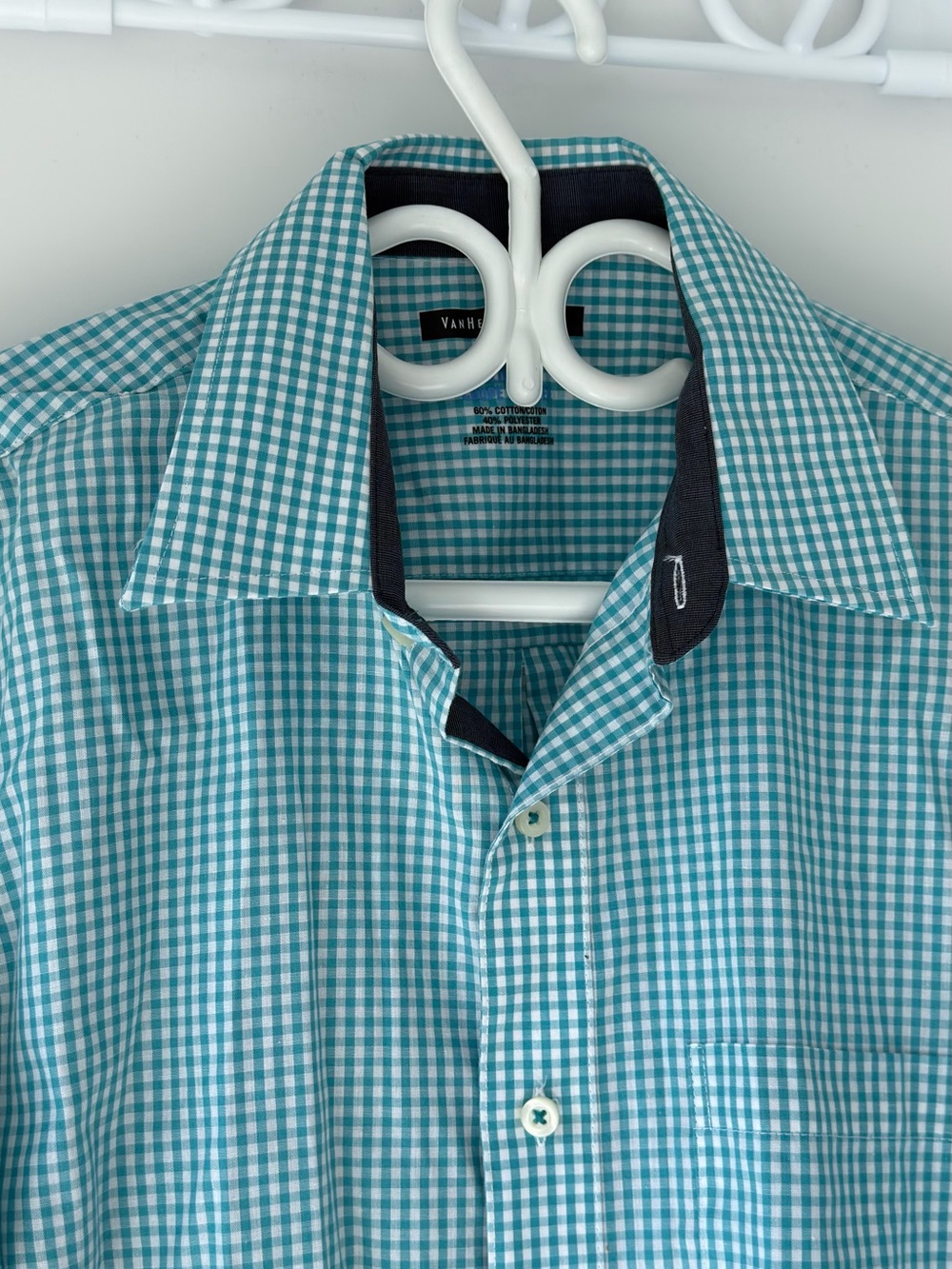 Van Heusen Teal Gingham Short-Sleeve Button-Down Shirt